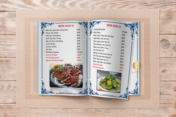 Mẫu menu ép plastic và đóng gáy